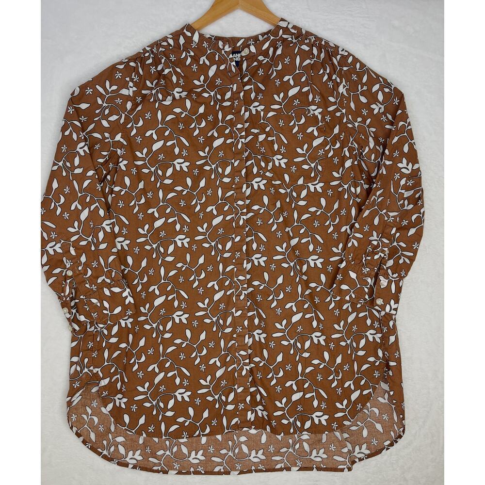 Lands' End Brown Floral Tunic Shirt Dress Cottage Boho Plus Size 1X Earthy